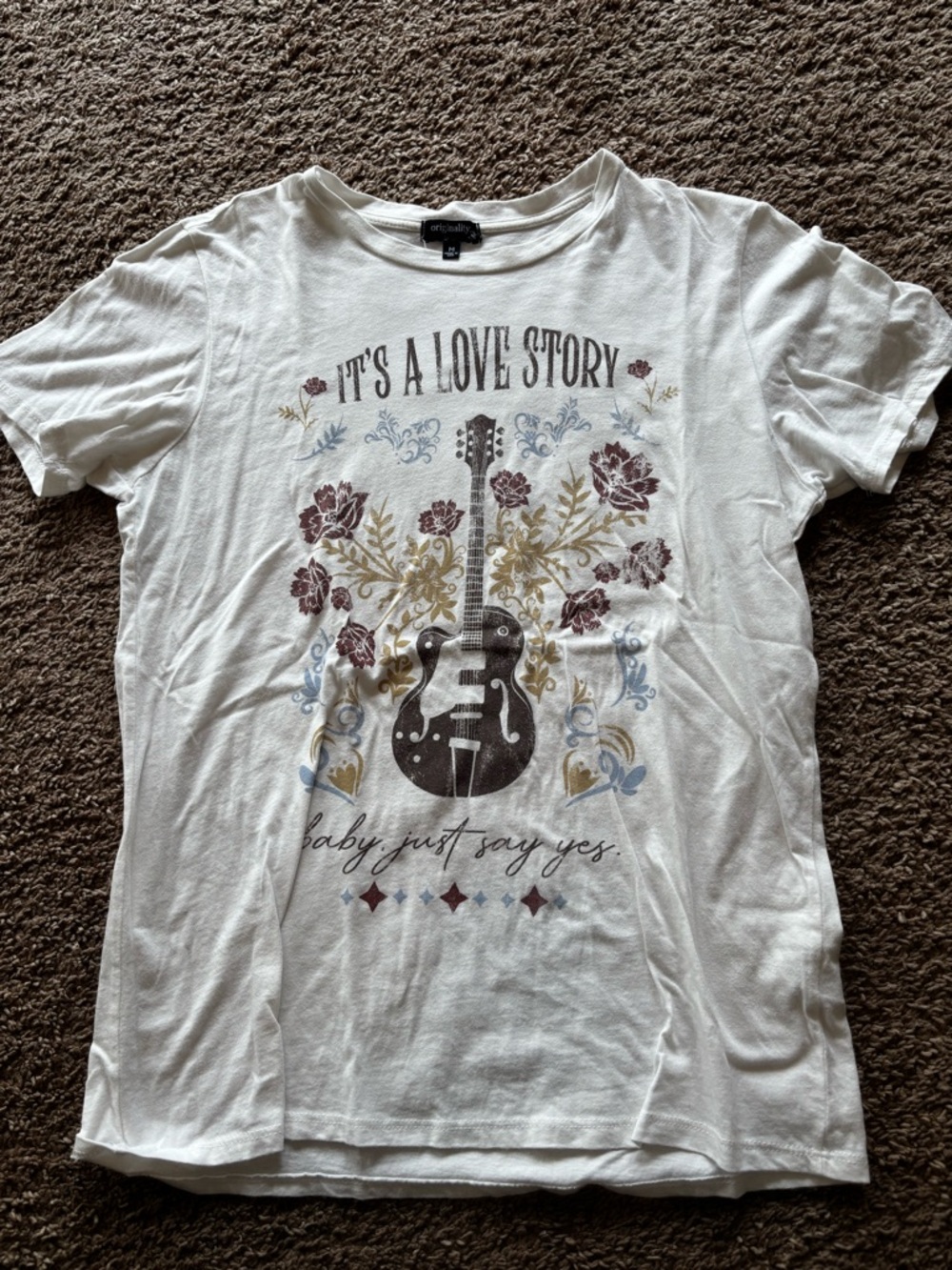 Orginality Women's White Short Sleeve Graphic Tee - "It's A Love Story"